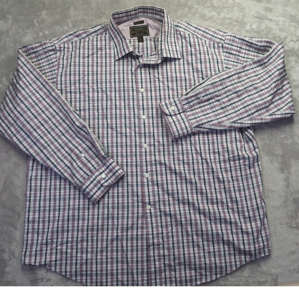 Jos A Bank Reserve XXL Shirt Men's Purple Blue Plaid Egyptian Cotton Traditional - Picture 3 of 8